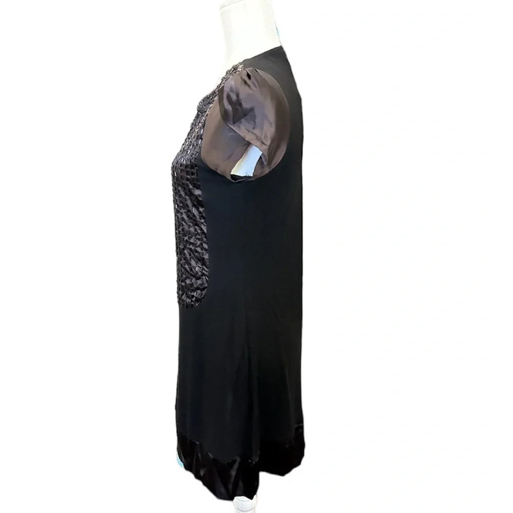 Weekend MaxMara Black Mini Dress size M short sleeve 95% cotton holiday party - Picture 2 of 8